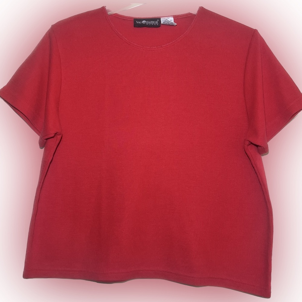 🍄Sag Harbor Red Medium Short Sleeve Rounded Neck Women’s Top Blouse 1X